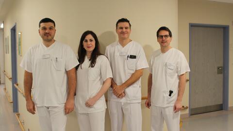 v.l. Dusan Milikic, Oberarzt, Chrysoula Vogiatzi, Oberärztin, Dr. Peter M. Reil, Chefarzt   
und Dr. Philipp Hoppe, Oberarzt Kardiologie  