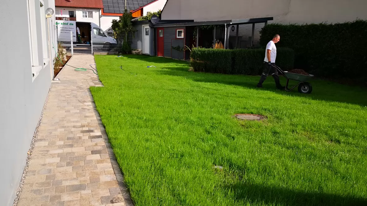 Gartenumgestaltung (Wege, Trittplatten, Rasenansaat, Bepflanzung)